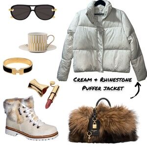 CeCe Cream & Rhinestone Puffer Jacket